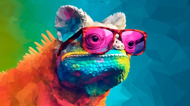 camaleão usando óculos escuros em um fundo de cor sólida arte vetorial arte digital facetada mínimo panorama abstrato fundo Ilustrador AI generativo
