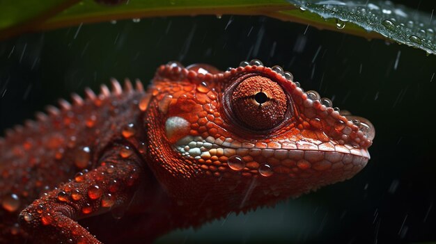 Foto un camaleón bajo la lluvia