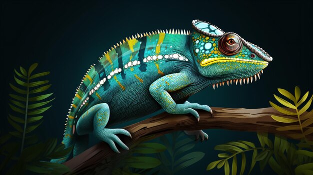 Foto el camaleón reptil de primer plano ilustración vectorial 3d realista
