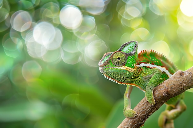 Foto un camaleón está sentado en una rama y está mirando a la cámara