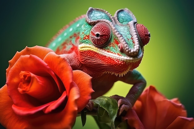 Foto un camaleón se sienta en las flores