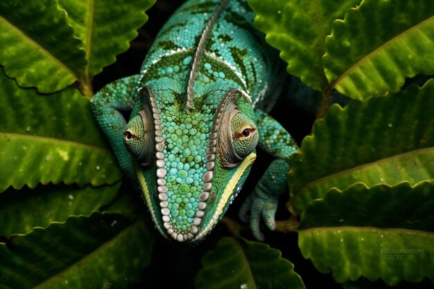 un camaleón verde sentado en una hoja