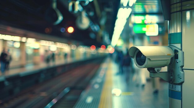 Una cámara de CCTV colocada en una estación de transporte público que mejora la seguridad de los pasajeros en áreas de alto tráfico