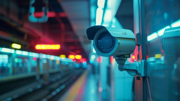 Una cámara de CCTV colocada en una estación de transporte público que mejora la seguridad de los pasajeros en áreas de alto tráfico