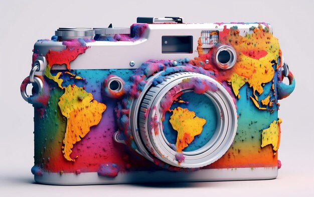 Una cámara colorida con una imagen del mundo