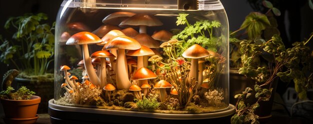 Foto câmara de frutificação de cogumelos urbanos ar de fundo