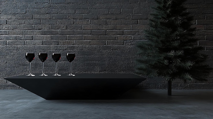 Foto câmara escura com copos de vinho e árvore