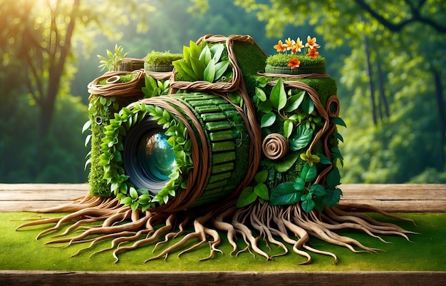 una cámara hecha enteramente de plantas