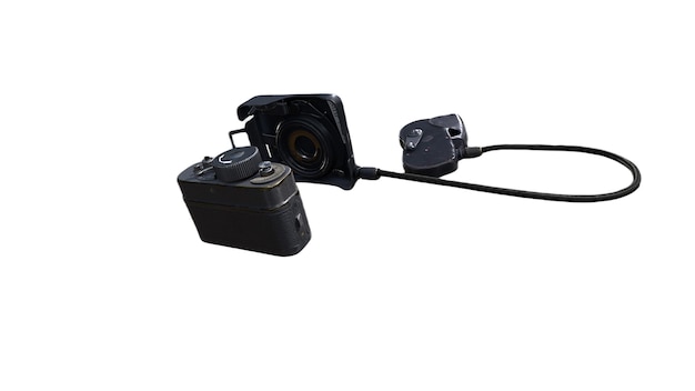 Una cámara negra con una correa negra que dice "vr"