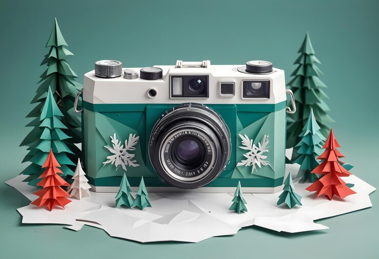 La cámara origami del día mundial de la fotografía