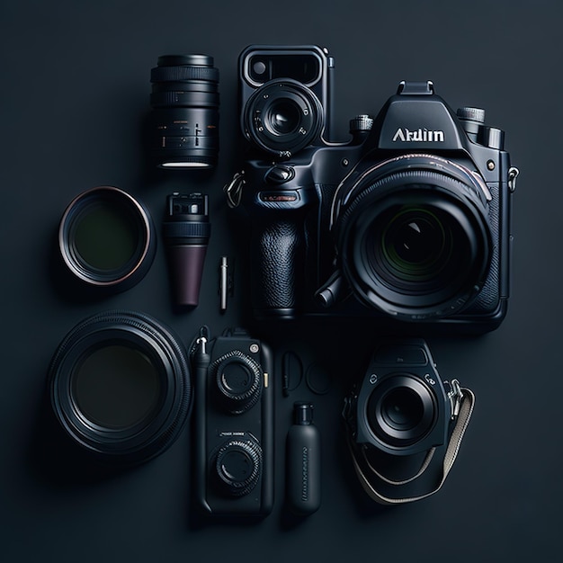 Una cámara y otros artículos, incluida una cámara, una cámara y otros accesorios.