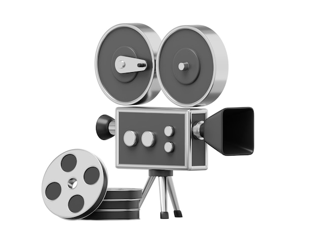 Foto cámara de película de estilo de dibujos animados negro vintage cámara de video retro divertida icono de renderizado 3d sobre fondo blanco