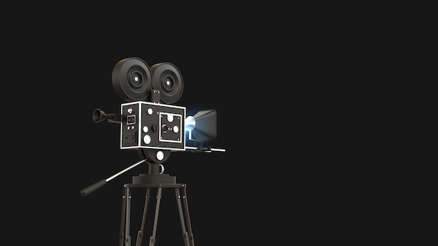 Cámara de película con un fondo en negro Ilustración 3D