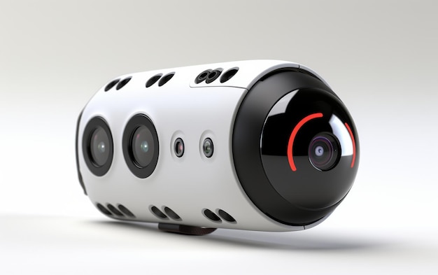Foto cámara portátil inteligente con grabación sin manos contra un fondo blanco