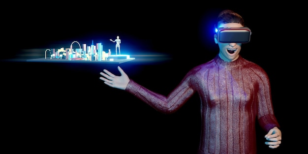 La cámara de realidad virtual muestra un mapa del mundo del Metaverso El sandbox Avatares Mundos del Metaverso y 3D