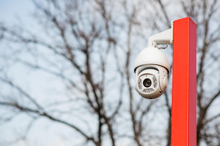 Foto cámara de seguridad blanca moderna para vigilancia.