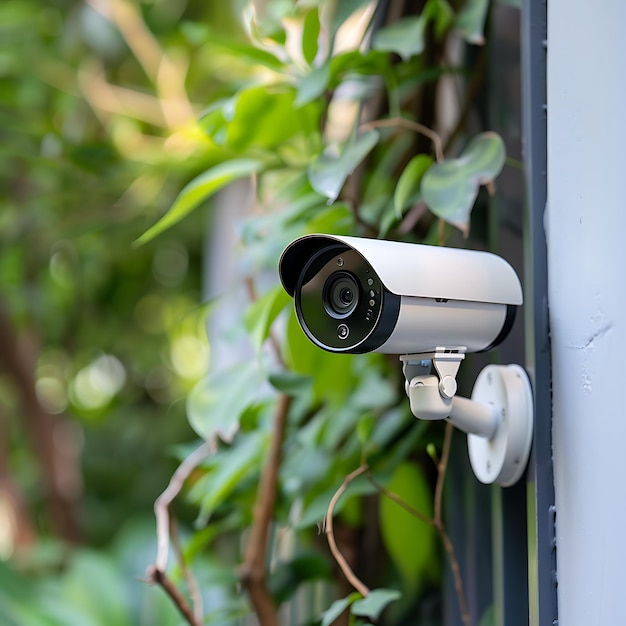 cámara de seguridad de CCTV o sistema de vigilancia en un edificio de oficinas con fondo bokeh