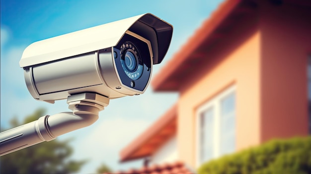 Cámara de seguridad de CCTV de primer plano para la seguridad del hogar y la vigilancia de la cámara de video guarda la casa Generative Ai