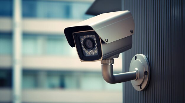 Foto cámara de seguridad en un edificio moderno profesional