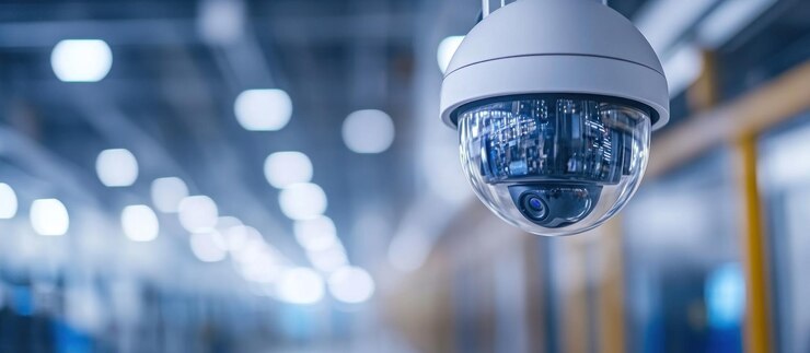 Cámara de seguridad en un edificio moderno