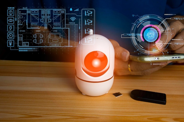Foto la cámara de seguridad inalámbrica wifi ip admite la instalación de internet, la tecnología, los sistemas de seguridad, las aplicaciones para el hogar inteligente.