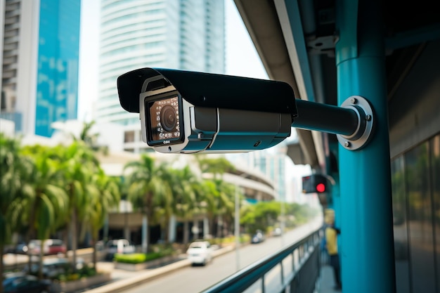 Foto cámara de tráfico en calles urbanas que captura la violación de velocidad para el control y monitoreo de velocidad