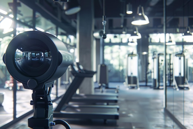 Foto cámara de vigilancia de cerca en el gimnasio.