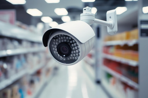 Cámara de vigilancia en el edificio sistema de monitoreo de CCTV en el supermercado Sistema de seguridad en la tienda