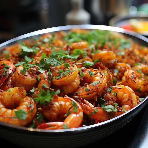 Camarão de Hunan Camarão picante frito com vegetais em um molho salgado Caseiro