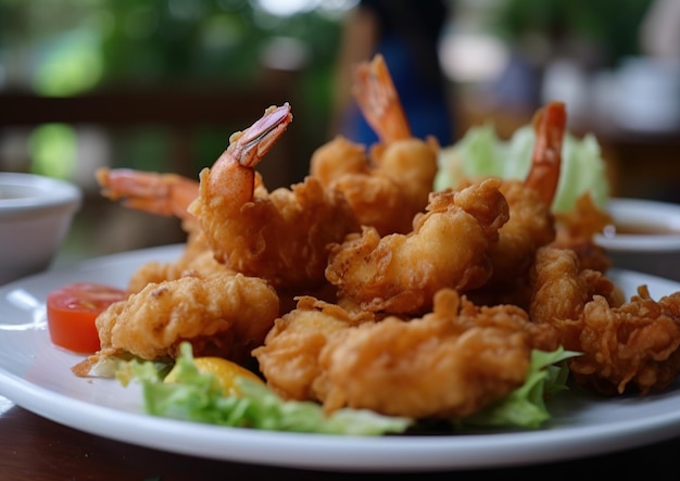 Camarão frito no restaurante da praia