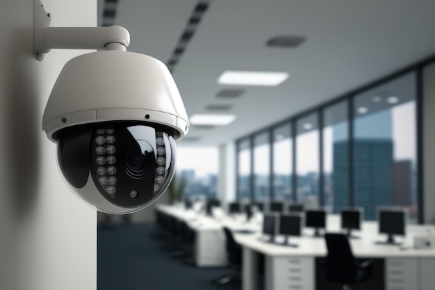 Cámaras CCTV para seguridad en el edificio de oficinas IA generativa