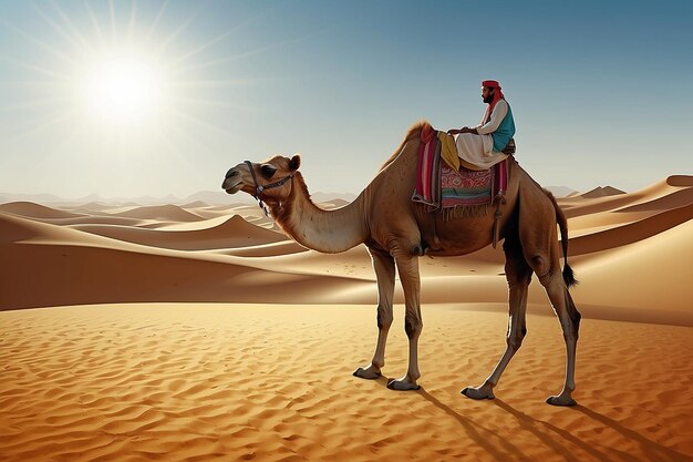 Foto camareiro com camelo em um deserto ilustração vetorial