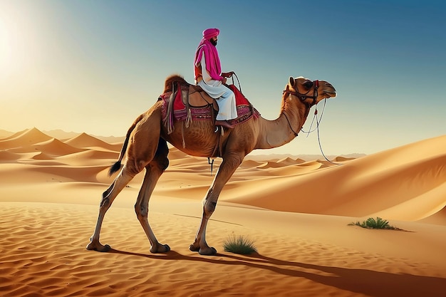 Camareiro com camelo em um deserto Ilustração vetorial
