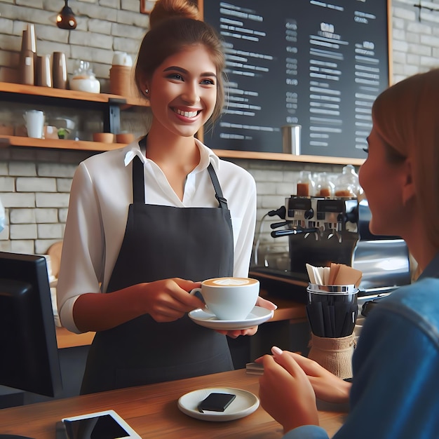 El camarero y la camarera sirven café.