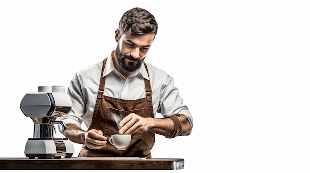 El camarero hace una taza de café.