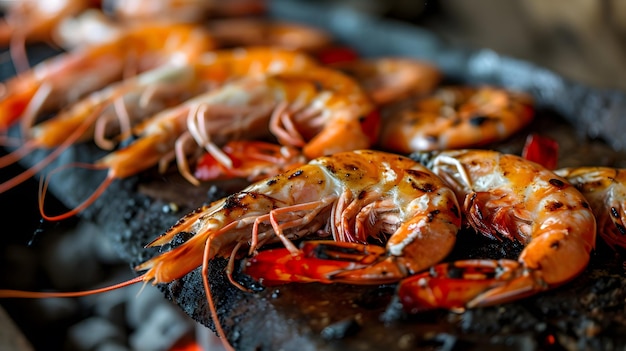 Foto camarões grelhados em close-up para fotografia profissional de alimentos