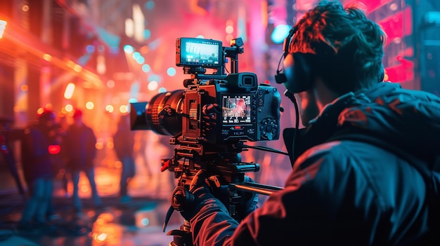 El camarógrafo está filmando un programa de entretenimiento en el set de Generative Ai