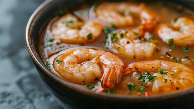 camarón en una olla con una olla de sopa