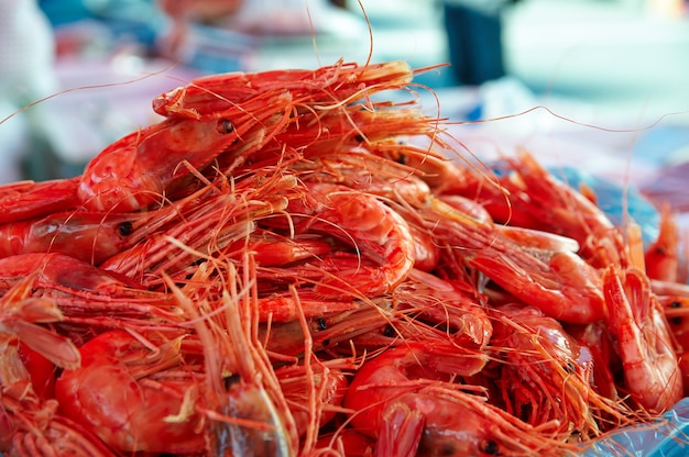 Camarones en el mercado de pescado