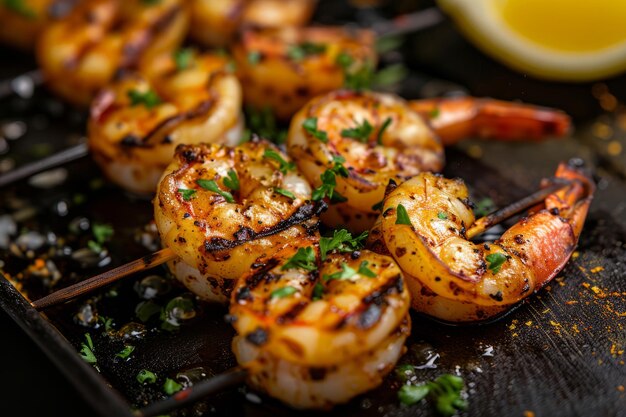 Camarones o langostinos a la plancha servidos con limón y ajo Seafood Generative AI