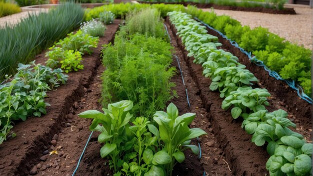 Camas de hortelã orgânicas de perto