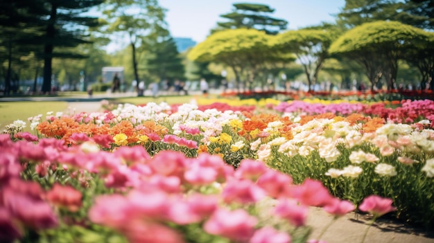 camas de flores coloridas en el parque