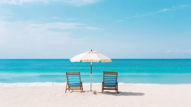 Camas de sol con paraguas y una playa de arena una playa tropical con arena blanca y agua turquesa