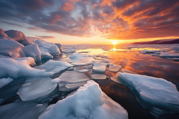 Cambio climático y calentamiento global con icebergs derritiéndose IA generativa