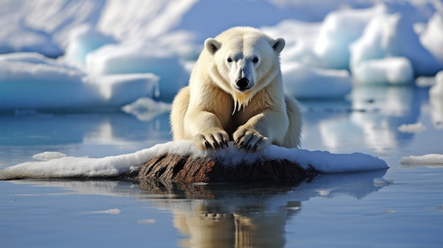 Foto cambio climático un oso polar está de pie sobre un glaciar que se está derritiendo