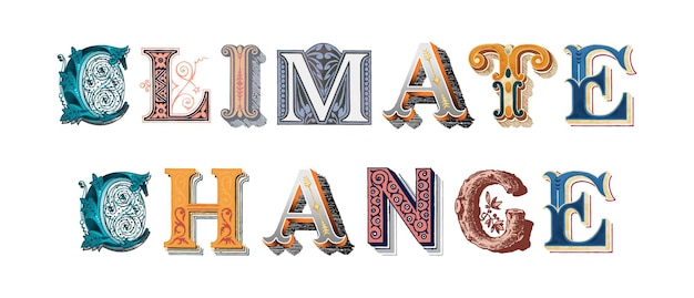 Cambio climático palabra png tipografía de fuente occidental