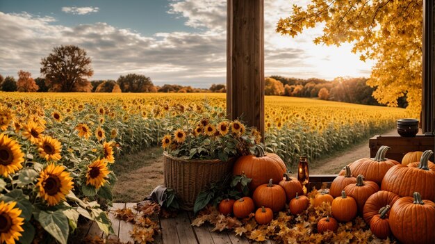 Un cambio matizado del verano al otoño con una escena llena de girasoles brillantes