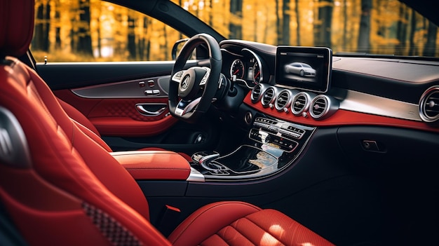 Foto cambio de volante interior de coche de lujo rojo aigenerated