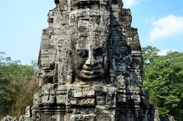 Camboya Angkor Wat Ruinas Templo Bayon en Angkor Thom Piedra Caras de Buda Sonrisa Cara de Buda