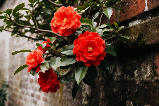 Foto la camelia en un jardín amurallado